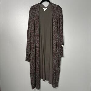 Terra & Sky Gray Leopard Print Duster Long Cardigan Sweater - Size 1X (16/18W)